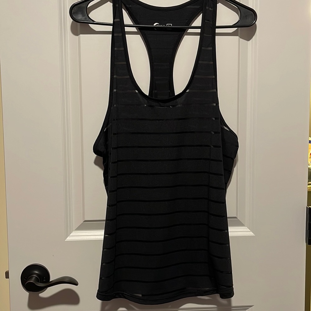 ZYIA ACTIVE Havana Black Sheer Stripe Panels Racerback Tank Top
